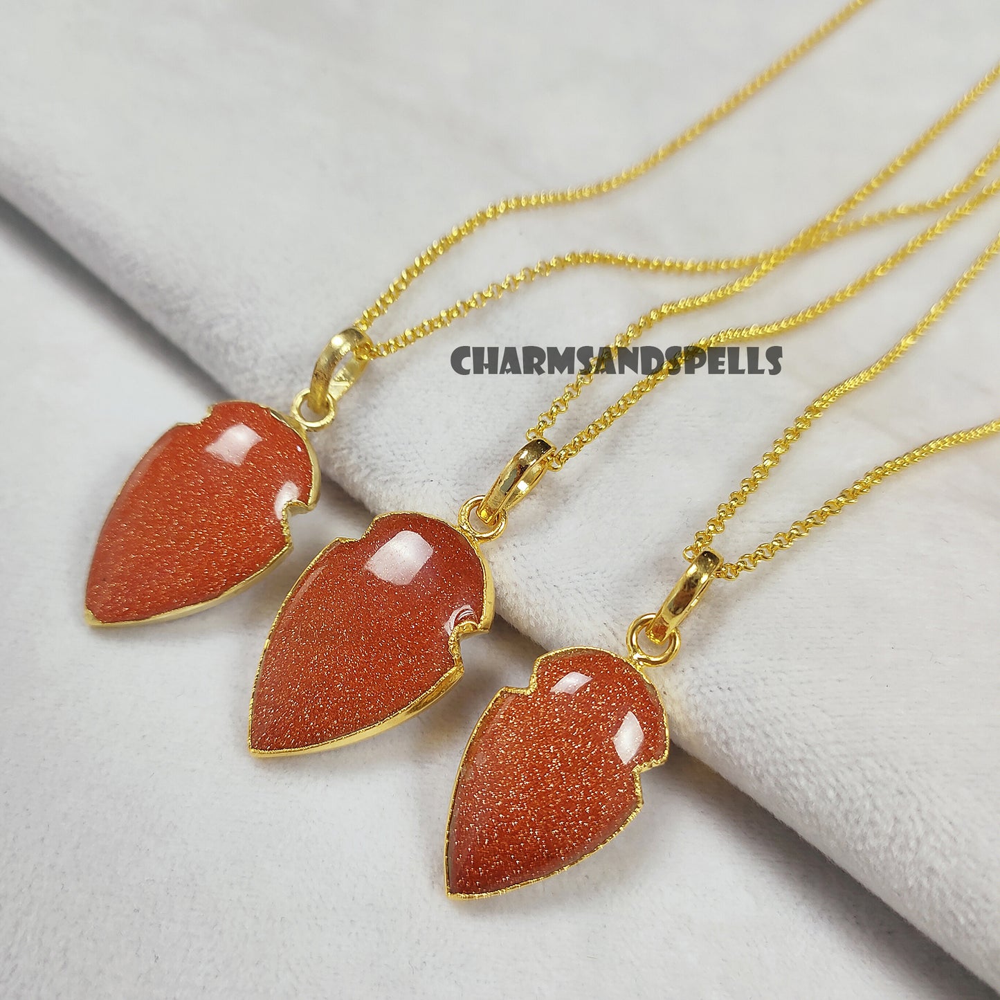 Natural Golden Sandstone Arrowhead Necklace | Handmade Gemstone Jewelry