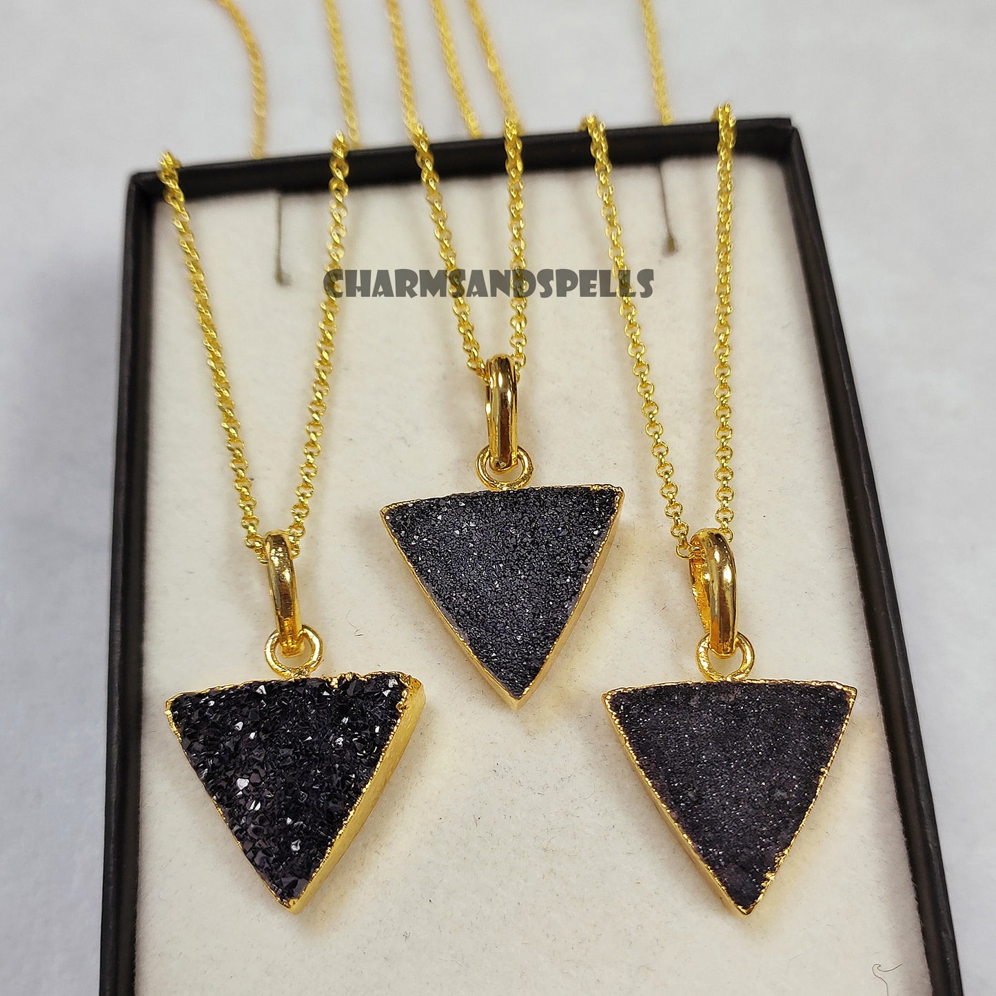 Raw Black Sugar Druzy Necklace For Women, Boho Jewelry, Birthday Gift For Her, Witch Necklace, Handmade Unique Jewelry, Gift for Women