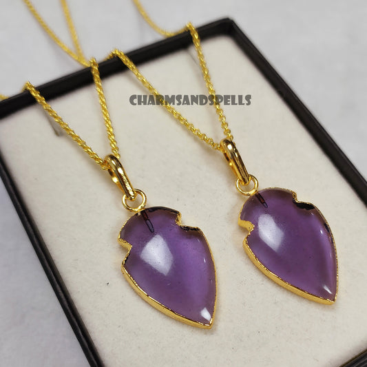 Purple Amethyst Arrowhead Necklace | Gold Plated Handmade Birthstone Jewelry