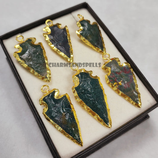 Raw Moss Agate Crystal Arrowhead Necklace | Handmade Healing Energy Jewelry