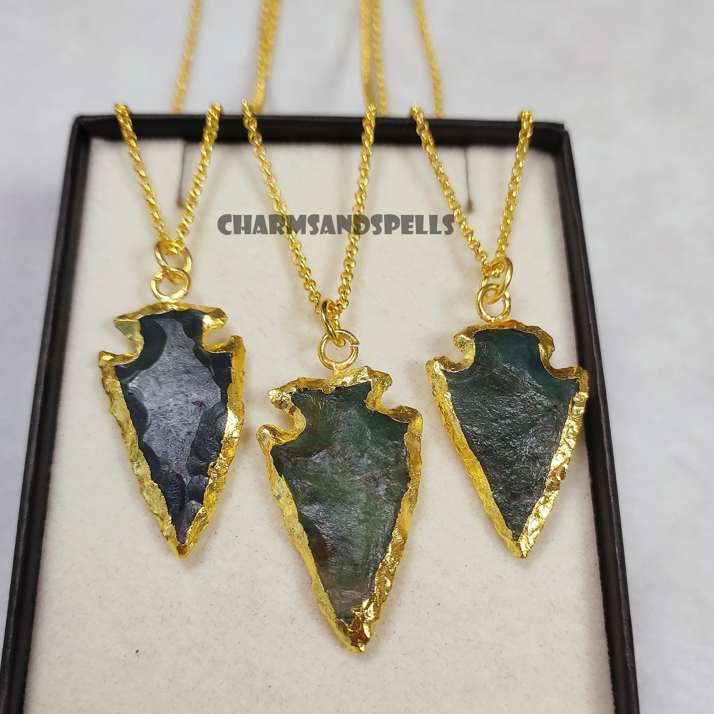 Raw Moss Agate Crystal Arrowhead Pendant Necklace, Handmade Crystal Arrowhead Necklace, Energy Protection Healing Stone, Gift For Man/ Women