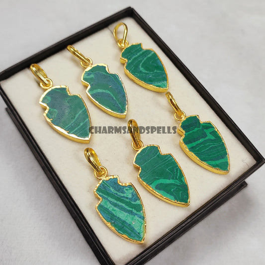 Arrowhead Malachite Pendant Necklace | Handmade Bohemian Vintage Jewelry