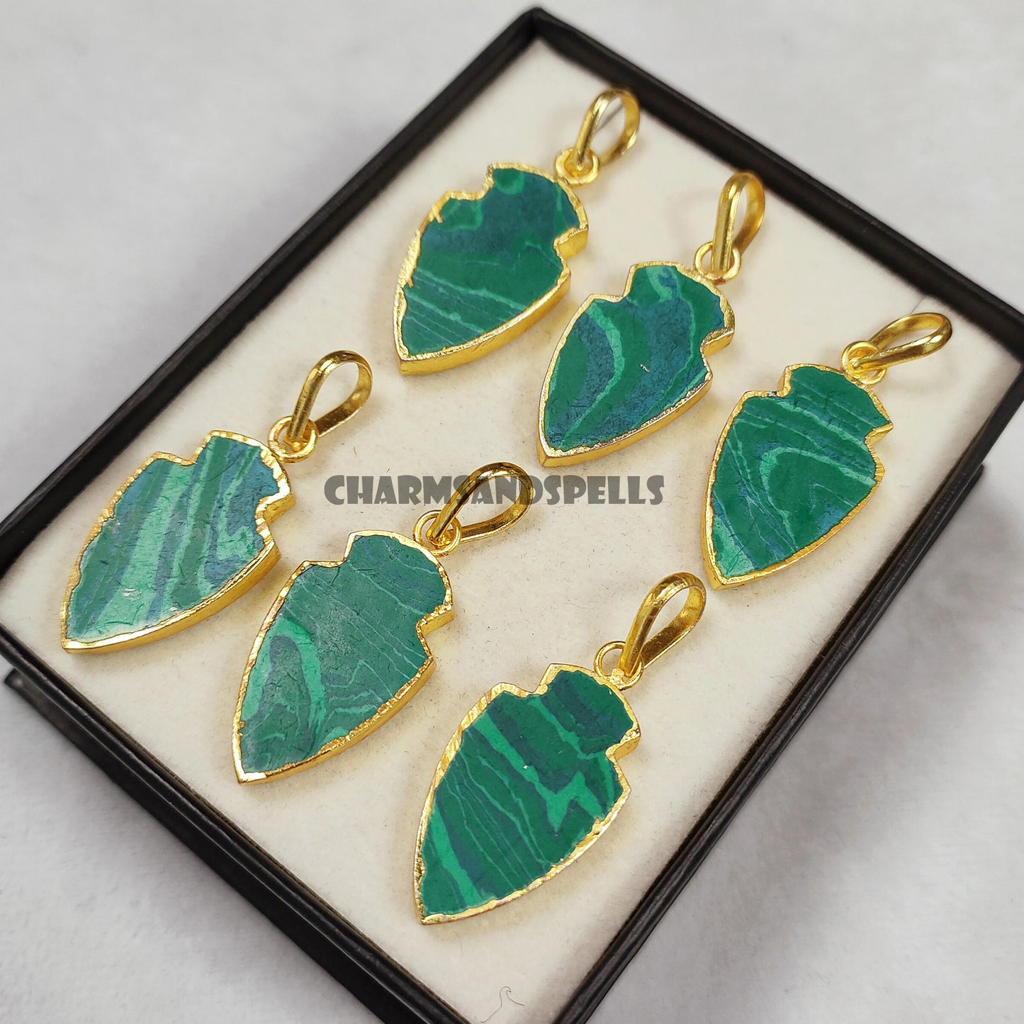 Arrowhead Malachite Pendant Necklace, Handmade Jewelry, Gift Pendant Necklace, Bohemian Chunky Pendant, Vintage Look Necklace, Wedding Gift