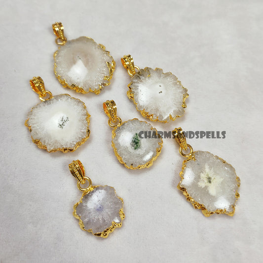 White Solar Quartz Pendant Necklace | Boho Healing Gemstone Jewelry