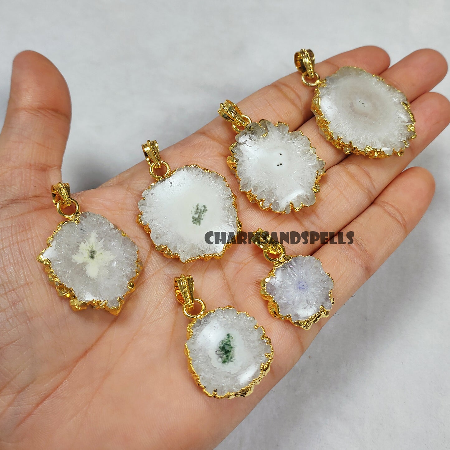White Solar Quartz Gemstone Pendant Necklace, Unique Jewelry Gift For Anniversary, Gemstone Necklace, Boho Healing Necklace, Birthday Gift