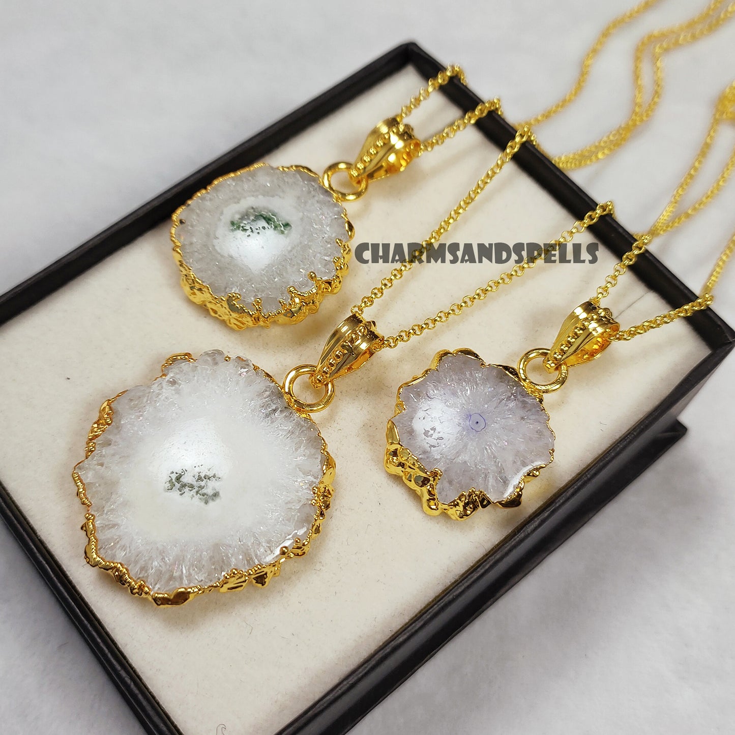 White Solar Quartz Gemstone Pendant Necklace, Unique Jewelry Gift For Anniversary, Gemstone Necklace, Boho Healing Necklace, Birthday Gift