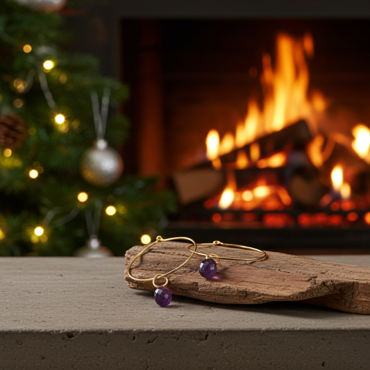 Dainty Amethyst Hoop Earrings