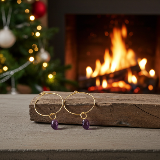 Dainty Amethyst Hoop Earrings
