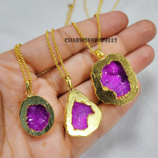 Rare Pink Cave Druzy Necklace | Dainty Bohemian Healing Jewelry