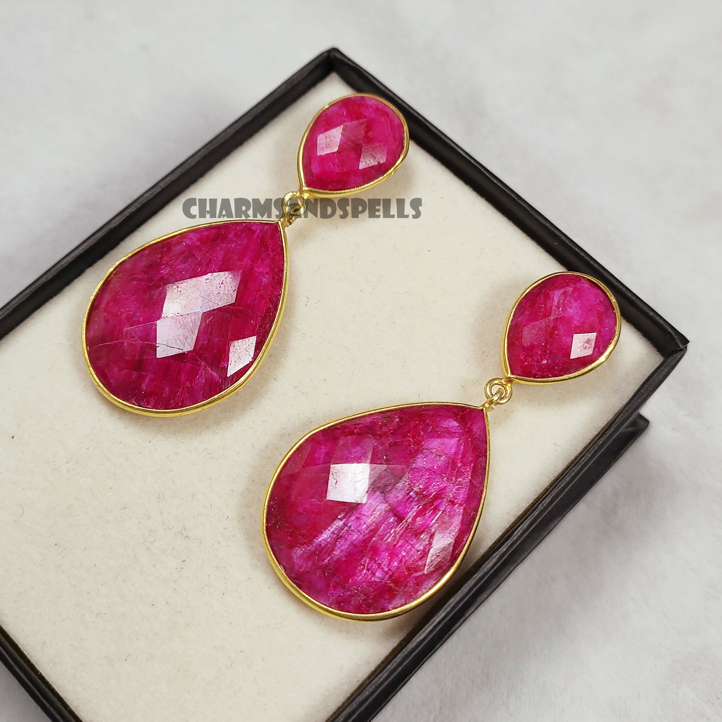 Pink Ruby Dangle Earrings | Vintage Handmade Gemstone Jewelry
