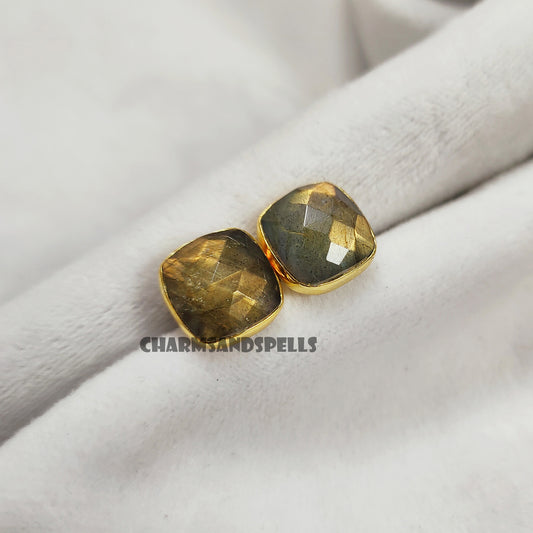 Fire Labradorite Earrings | Gold Plated Gemstone Healing Jewelry