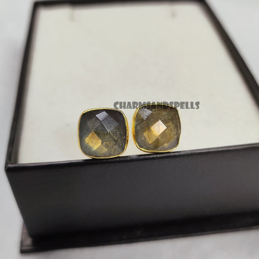 Fire Labradorite Earrings | Gold Plated Gemstone Healing Jewelry