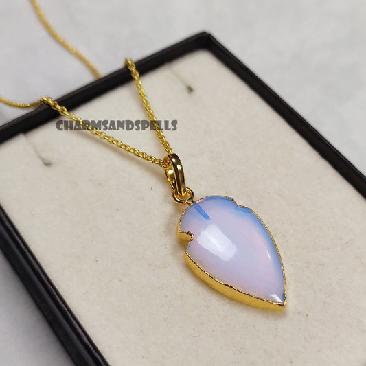 Genuine Opalite Arrowhead Pendant Necklace | Gemstone Jewelry