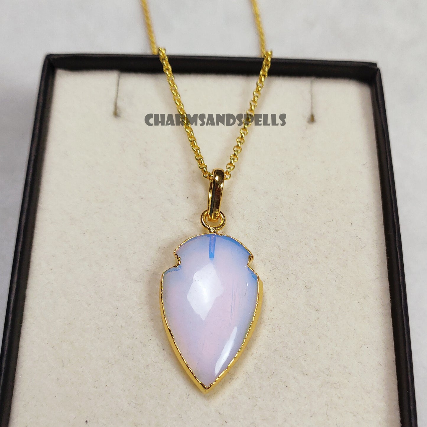 Genuine Opalite Arrowhead Pendant Necklace, Opalite Pendant, Gemstone Pendant With Chain, Birthday Gift, Gift For Her, Unique Gift, Gifts