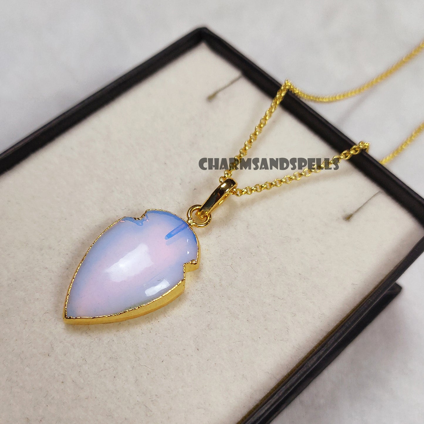 Genuine Opalite Arrowhead Pendant Necklace, Opalite Pendant, Gemstone Pendant With Chain, Birthday Gift, Gift For Her, Unique Gift, Gifts