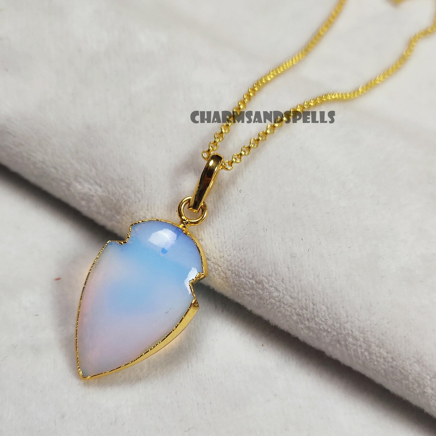 Genuine Opalite Arrowhead Pendant Necklace, Opalite Pendant, Gemstone Pendant With Chain, Birthday Gift, Gift For Her, Unique Gift, Gifts
