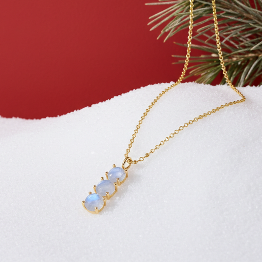 Rainbow Moonstone Necklace| Gold Plated Dainty Blue Moon Pendant| Wiccan Jewelry