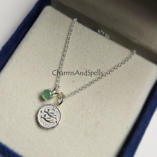 Gemini Zodiac Necklace | Green Aventurine Silver Pendant Astrology Jewelry
