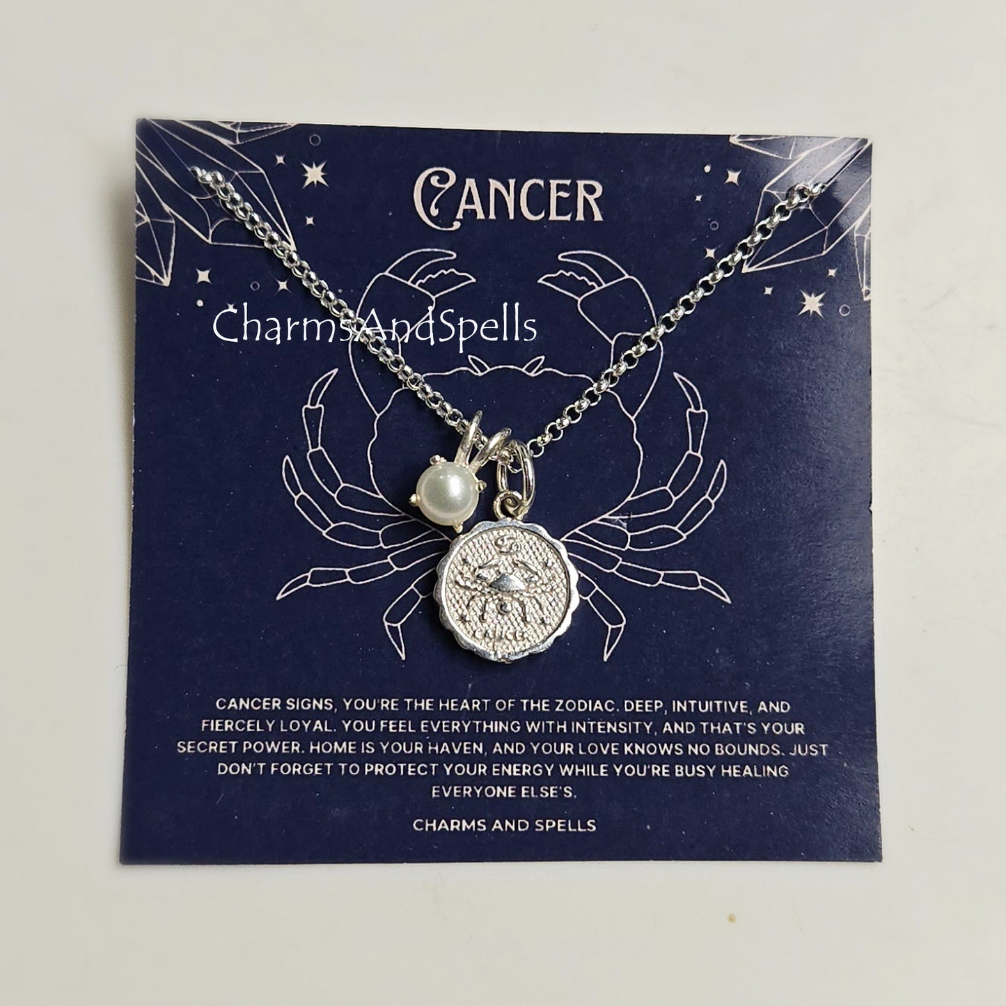 Cancer Necklace, 925 Sterling Silver Pearl Necklace, Tiny Astrology Charm Necklace, Dainty Horoscope Minimalist Necklace, Mother's Day Gift