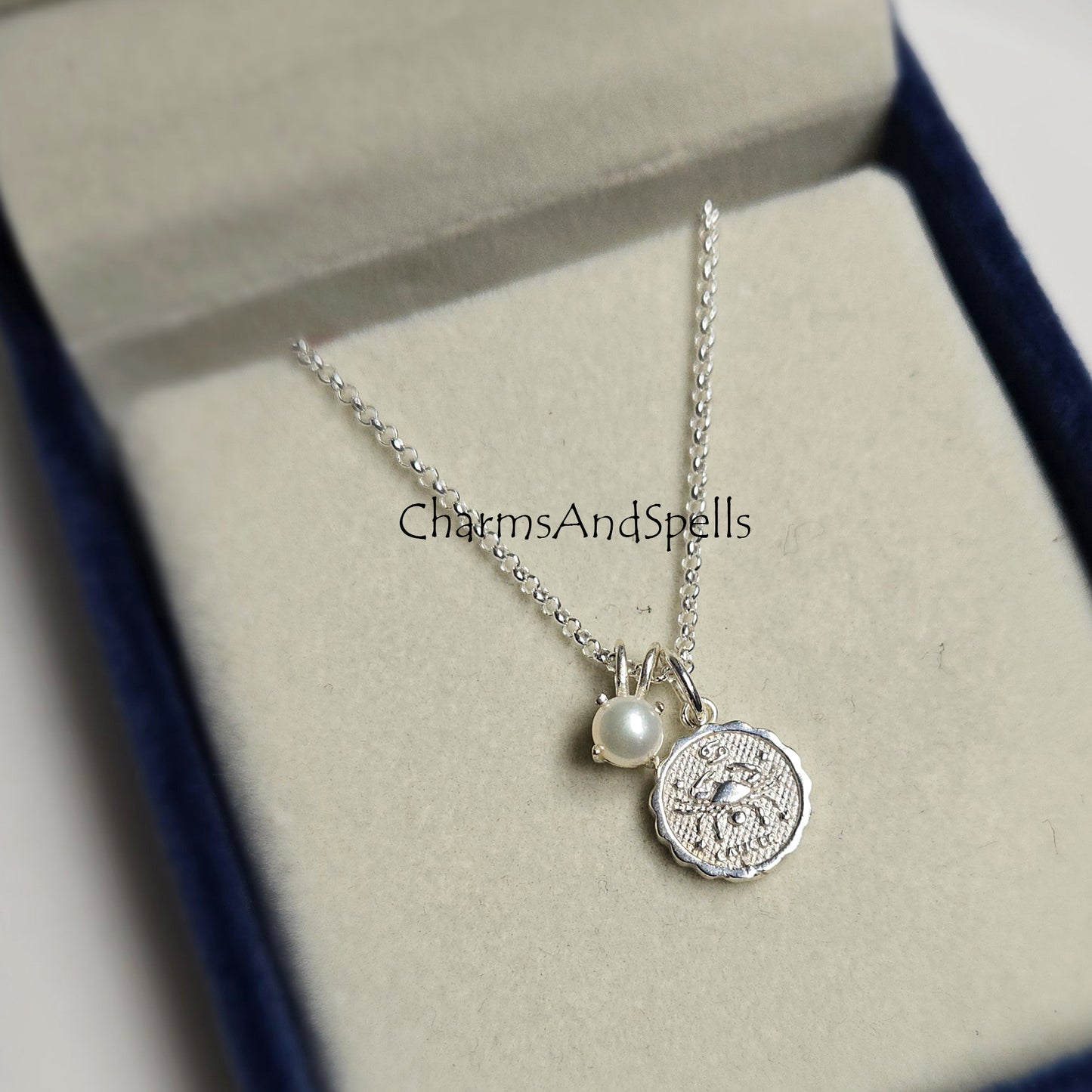 Cancer Necklace, 925 Sterling Silver Pearl Necklace, Tiny Astrology Charm Necklace, Dainty Horoscope Minimalist Necklace, Mother's Day Gift