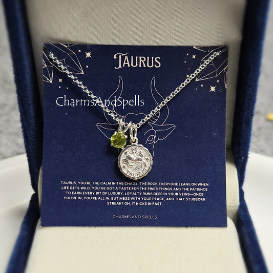 Taurus Zodiac Pendant Necklace | 925 Silver Peridot Minimalist Astrology Jewelry