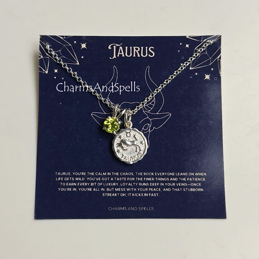 Taurus Zodiac Pendant Necklace | 925 Silver Peridot Minimalist Astrology Jewelry