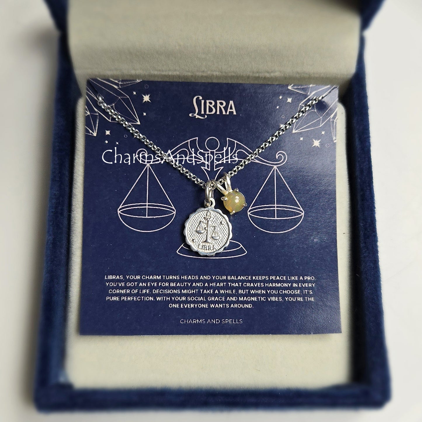 Libra Zodiac Necklace, 925 Silver Ethiopian Opal Astrological Sign Necklace, Fire Opal Horoscope Necklace, Birthday Gift, Astrology Gift