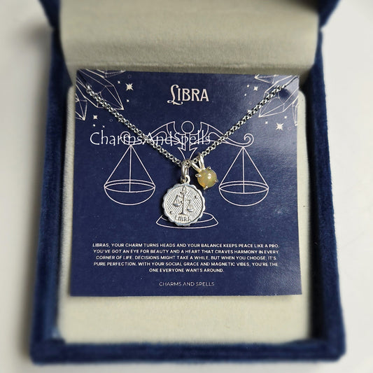Libra Zodiac Pendant Necklace | 925 Silver Ethiopian Fire Opal Astrology Jewelry