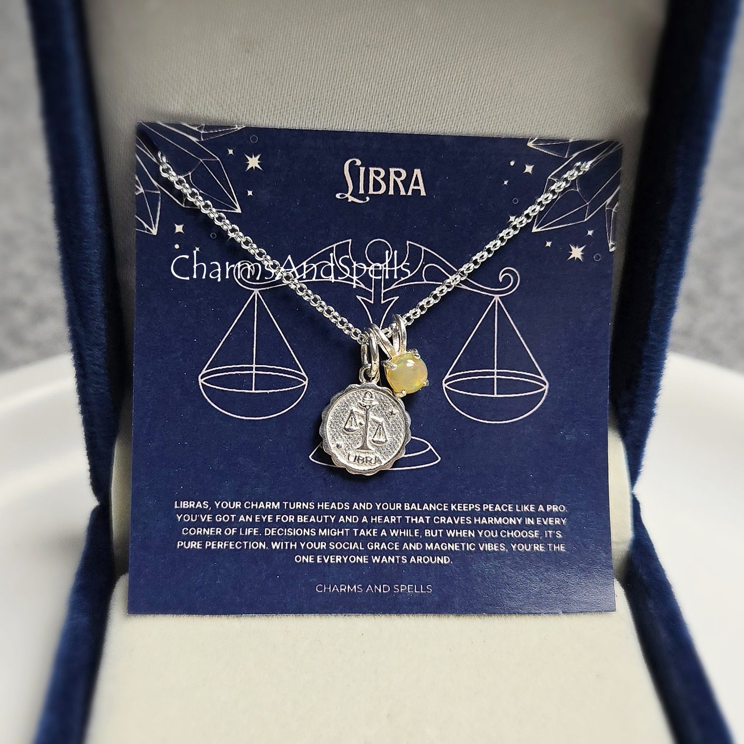 Libra Zodiac Necklace, 925 Silver Ethiopian Opal Astrological Sign Necklace, Fire Opal Horoscope Necklace, Birthday Gift, Astrology Gift
