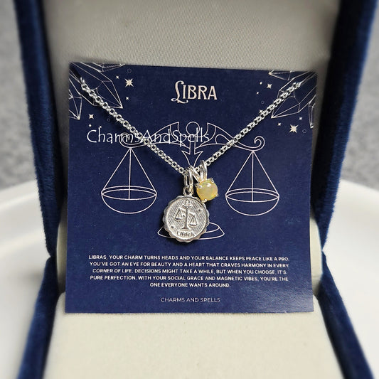 Libra Zodiac Pendant Necklace | 925 Silver Ethiopian Fire Opal Astrology Jewelry