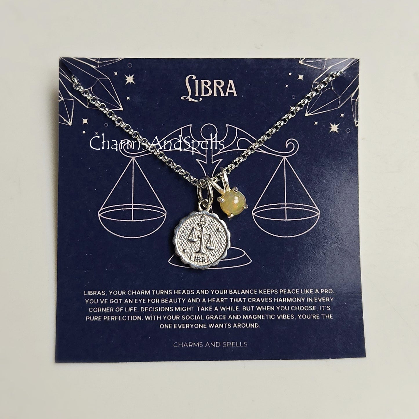 Libra Zodiac Necklace, 925 Silver Ethiopian Opal Astrological Sign Necklace, Fire Opal Horoscope Necklace, Birthday Gift, Astrology Gift