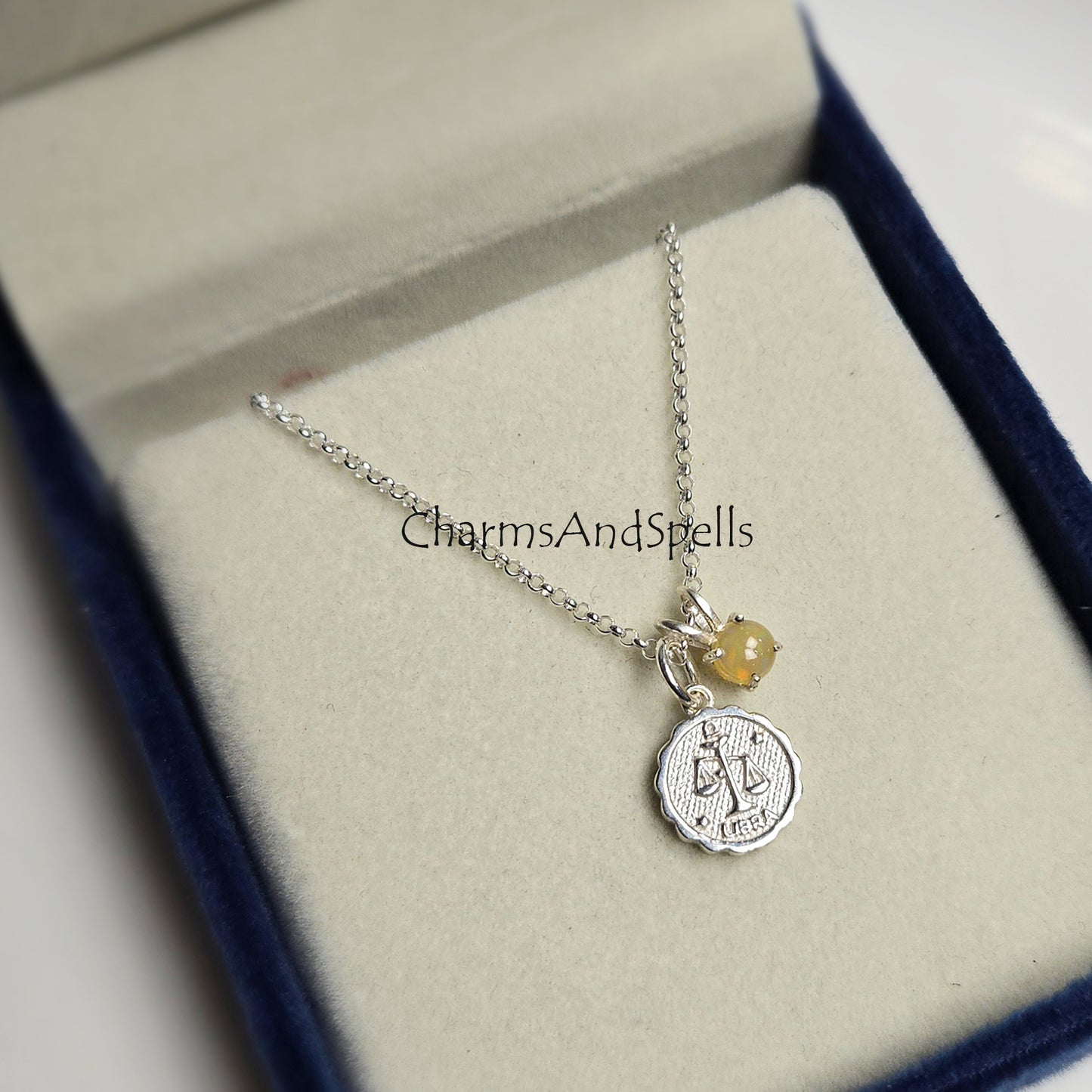 Libra Zodiac Necklace, 925 Silver Ethiopian Opal Astrological Sign Necklace, Fire Opal Horoscope Necklace, Birthday Gift, Astrology Gift