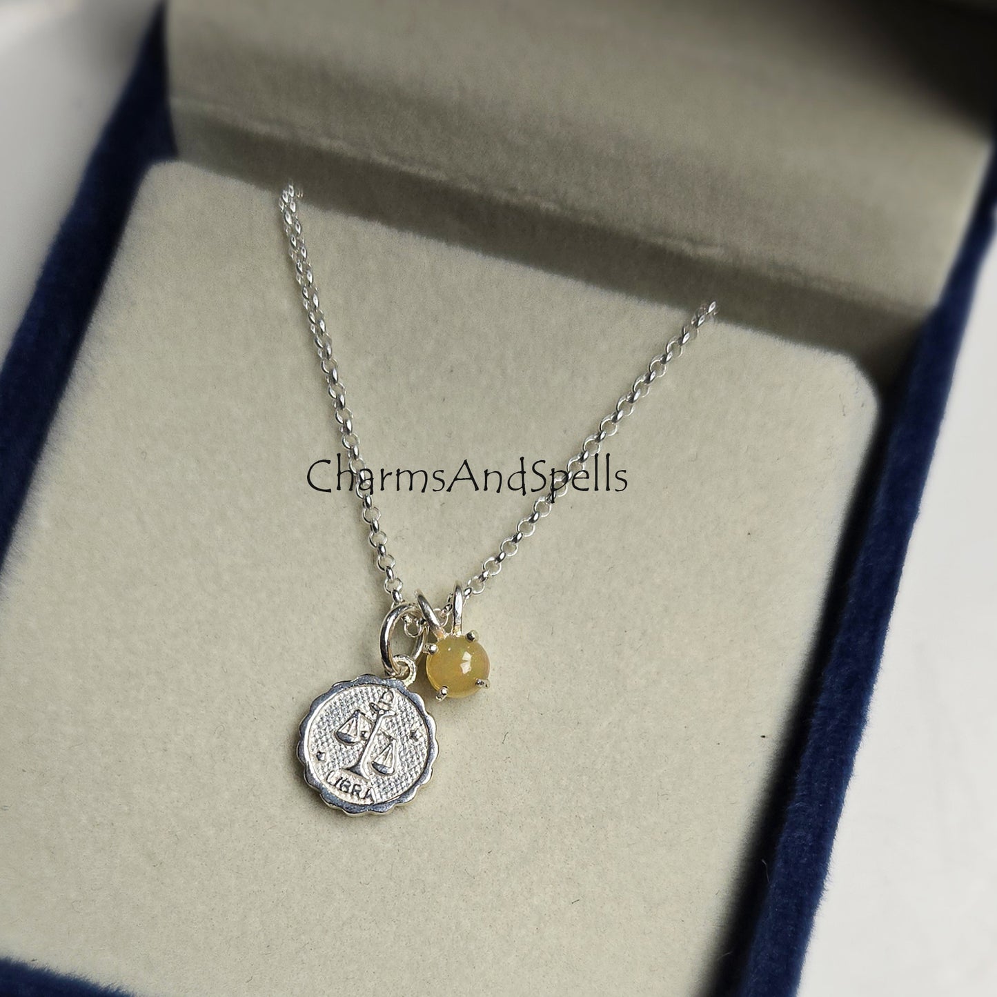 Libra Zodiac Necklace, 925 Silver Ethiopian Opal Astrological Sign Necklace, Fire Opal Horoscope Necklace, Birthday Gift, Astrology Gift
