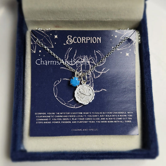 Scorpio Zodiac Necklace | Turquoise Sterling Silver Astrology Jewelry