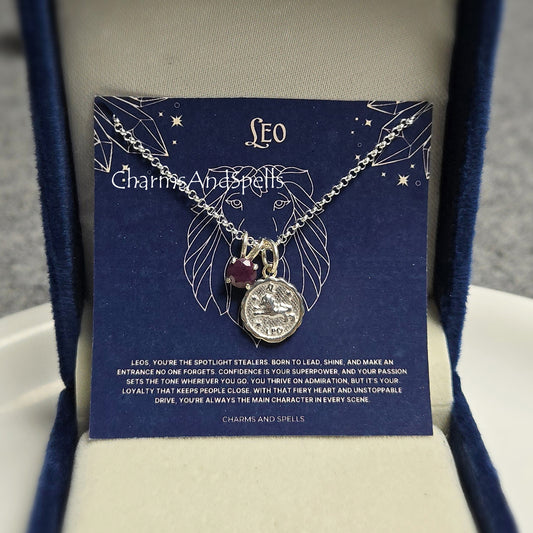Leo Zodiac Necklace | Ruby 925 Silver Coin Pendant | Personalized Gift for Her