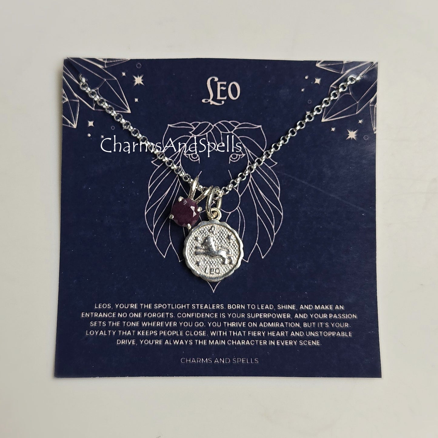 Leo Zodiac Necklace | Ruby 925 Silver Coin Pendant | Personalized Gift for Her