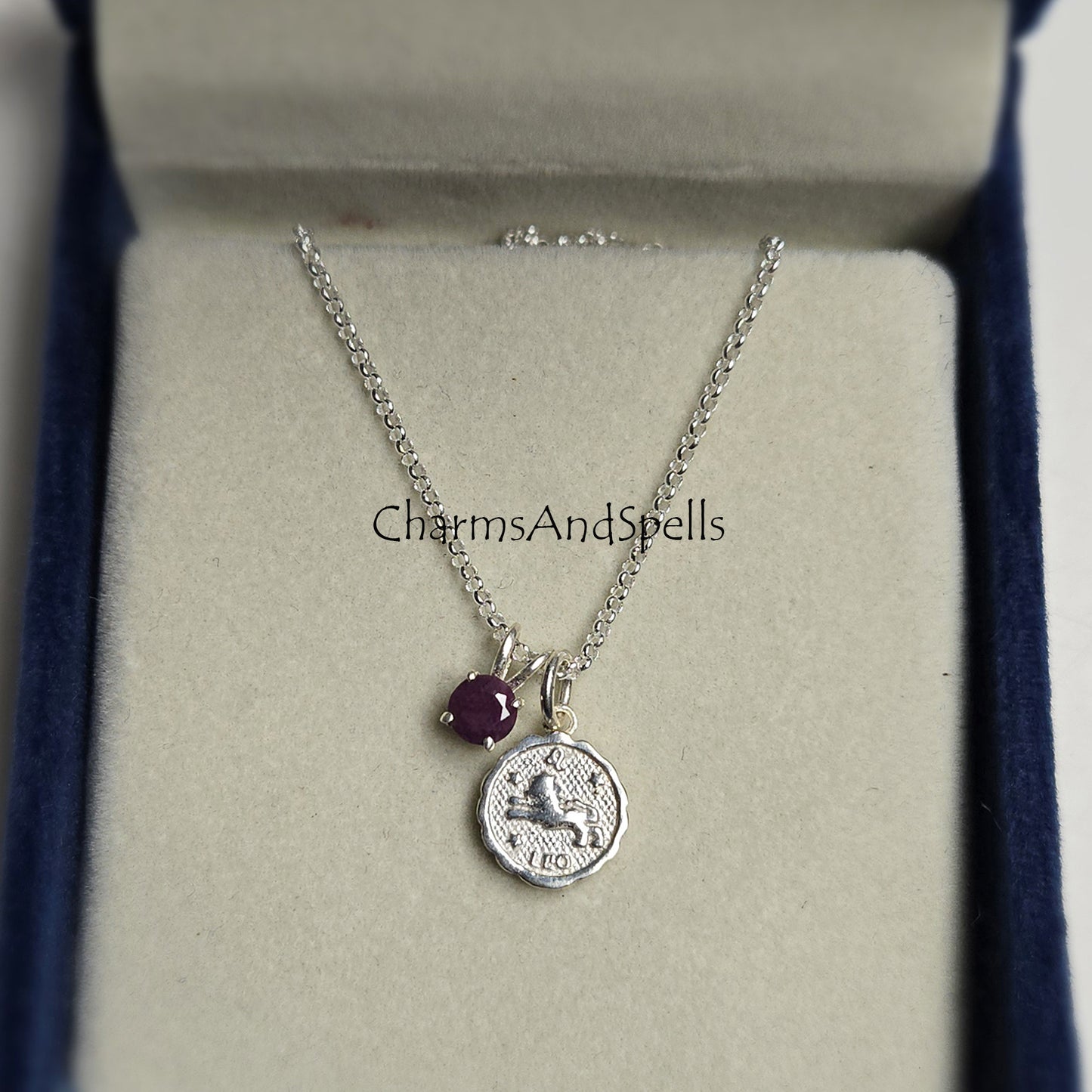 Leo Zodiac Necklace | Ruby 925 Silver Coin Pendant | Personalized Gift for Her
