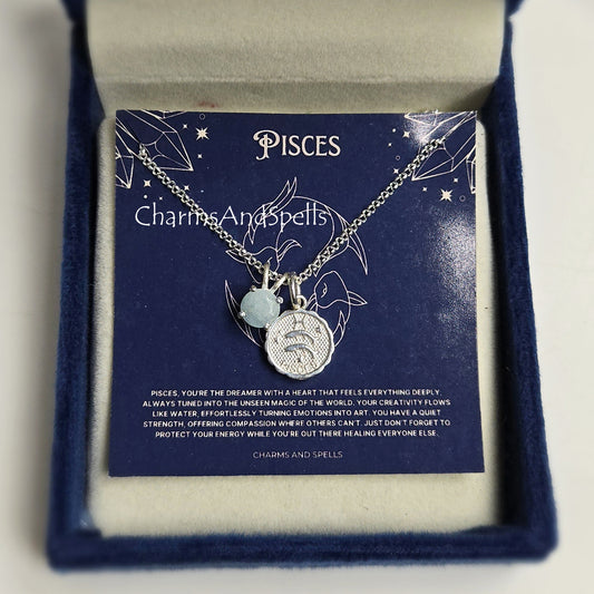 Pisces Aquamarine Pendant Necklace | Solid Silver Zodiac Jewelry