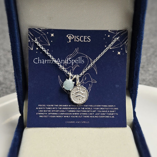 Pisces Aquamarine Pendant Necklace | Solid Silver Zodiac Jewelry