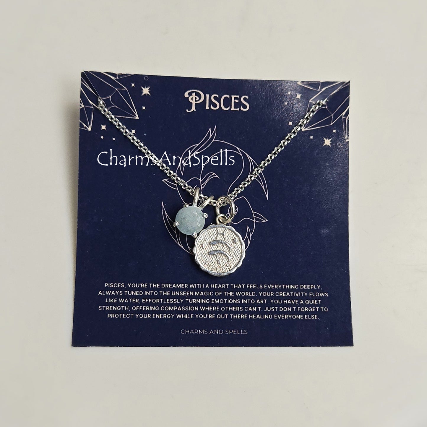 Pisces Aquamarine Pendant Necklace | Solid Silver Zodiac Jewelry