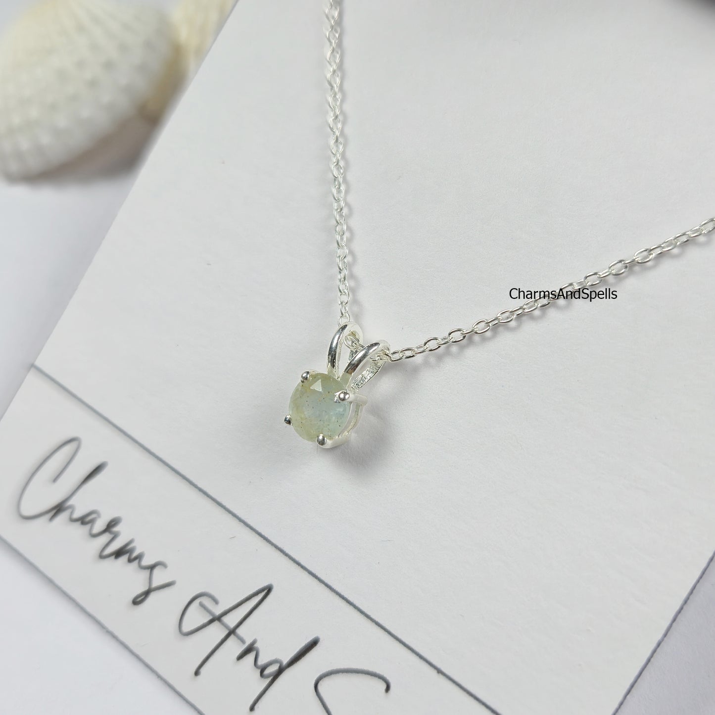 Tiny Aquamarine Necklace, Dainty March Birthstone Jewelry, Aquamarine Blue Charm, Sterling Silver Necklace, Gift for Her