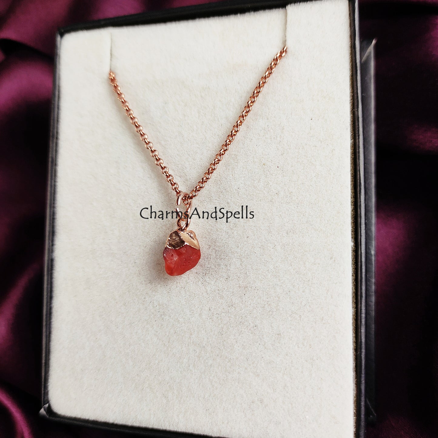 Raw Carnelian Necklace | Orange Crystal Pendant July Birthstone Jewelry