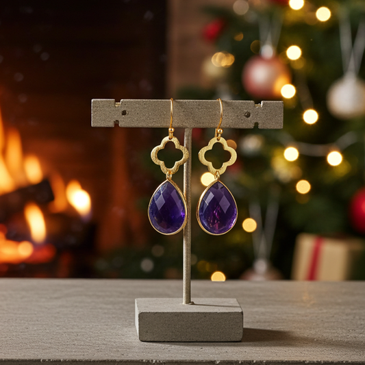 Purple Amethyst Earrings| Gold Plated Gemstone Jewelry| February Birthstone