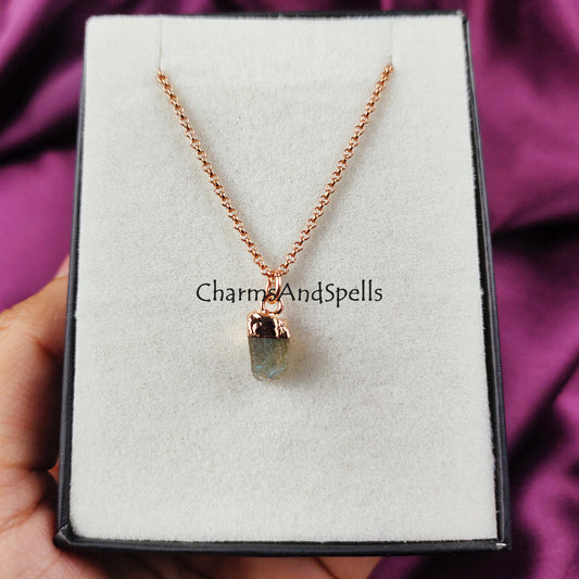 Raw Labradorite Necklace | Rough Crystal Charms Pendant Silver Plated Jewelry