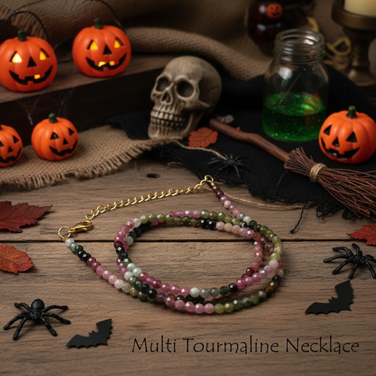 Multi Tourmaline Necklace| Natural Multi-Color Faceted Gemstone Beads Jewelry
