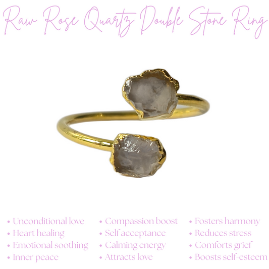 Raw Rose Quartz Ring | Healing Crystal Jewelry Pink Birthstone