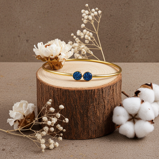 Blue Druzy Gold Plated Bangle| Handmade Statement Jewelry