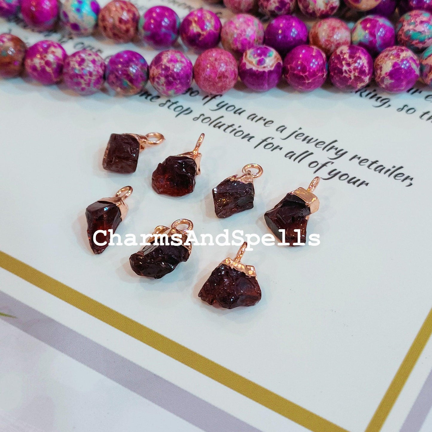 Natural Red Garnet Rough Connector | Electroplated Single Bail DIY Gemstone