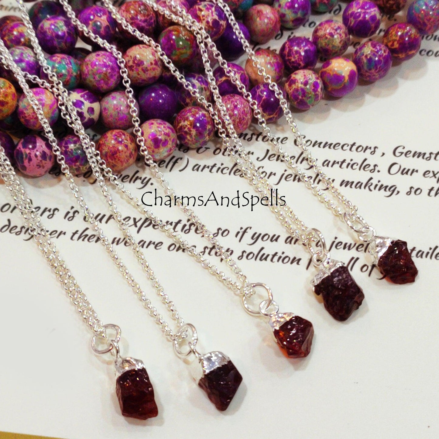 Garnet Necklace | Red Raw Gemstone Boho January Birthstone