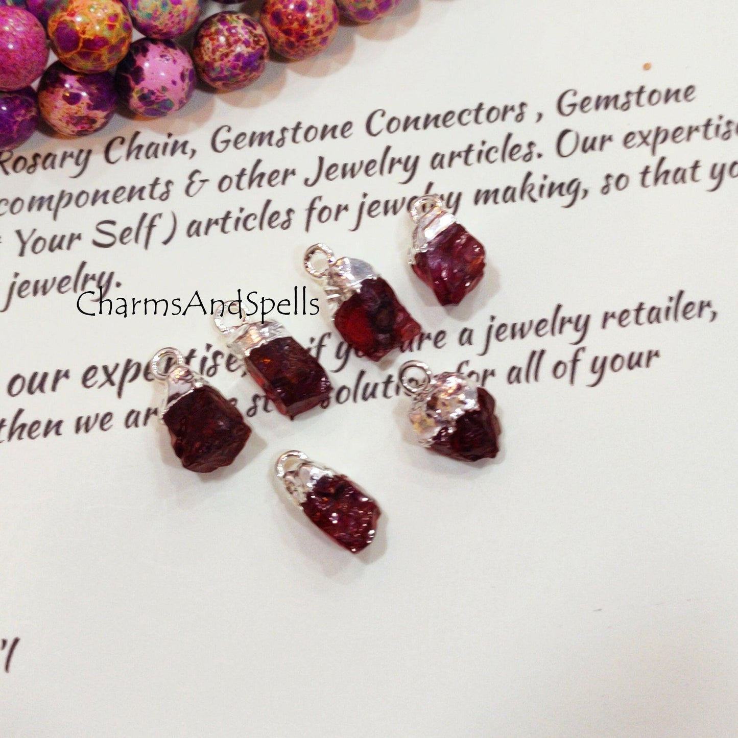 Natural Red Garnet Rough Connector | Electroplated Single Bail DIY Gemstone